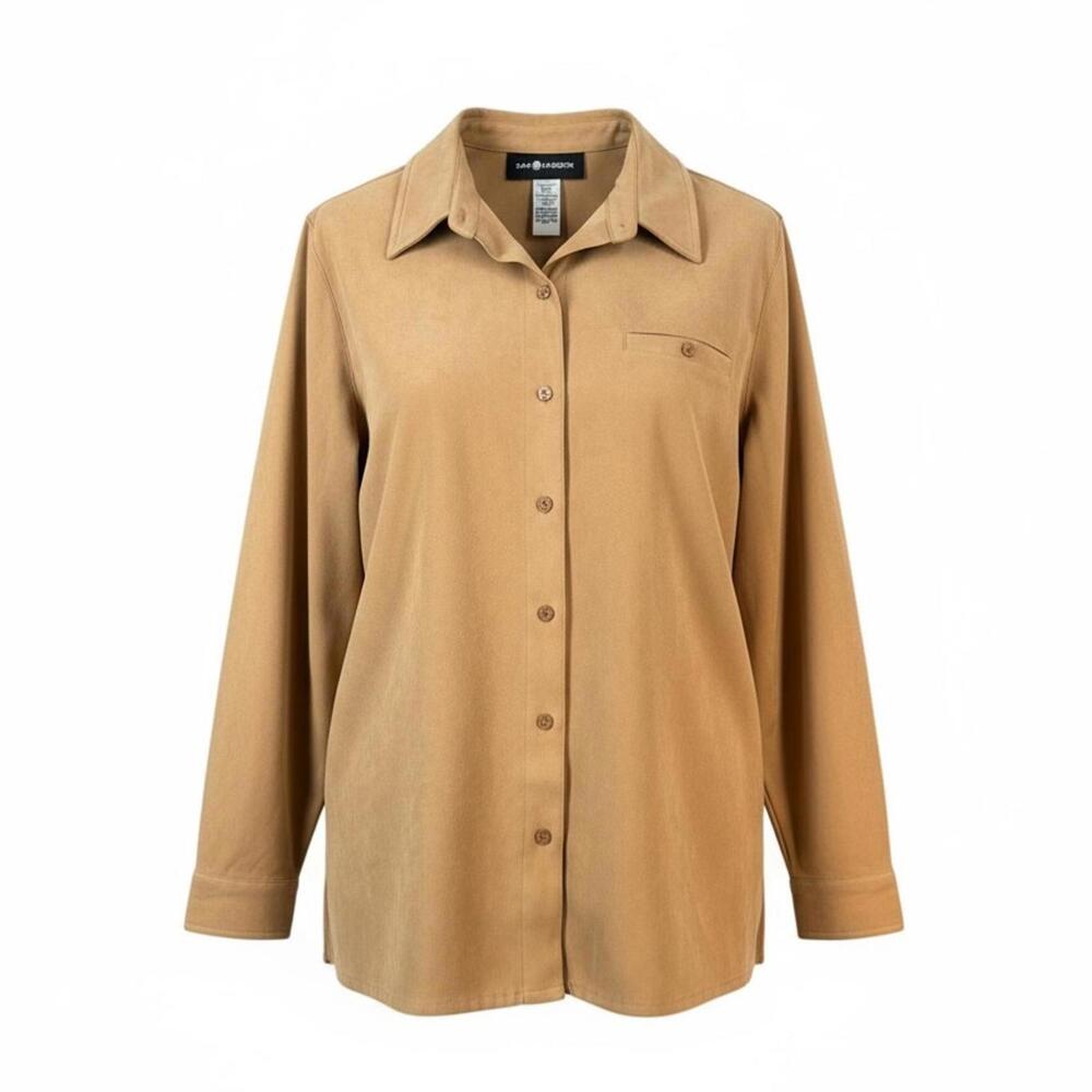 Sag Harbor‎ Women's Button-Up Shirt Tan Beige Long Sleeve Sz 14